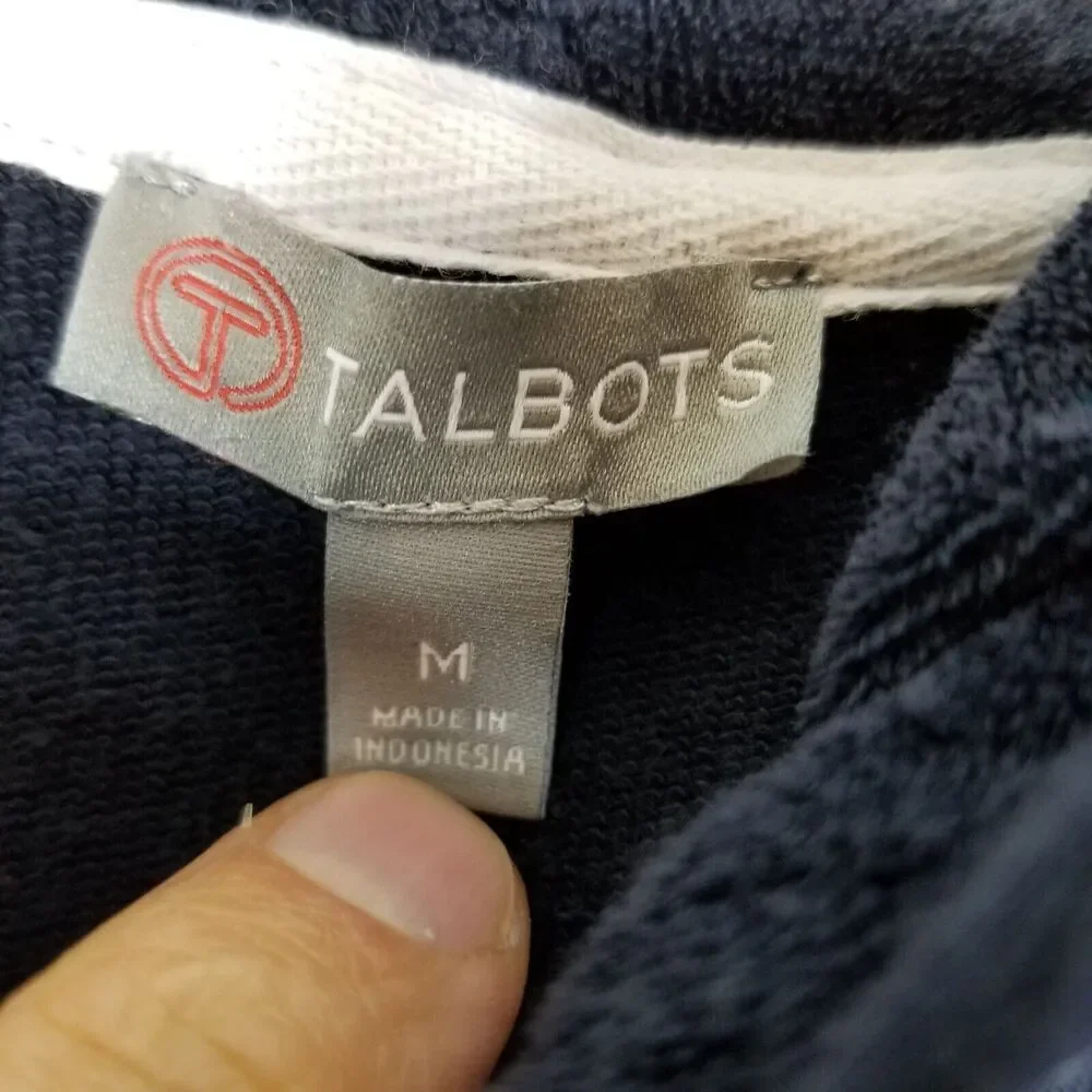 Talbots Women French Terry Palm Tree Embroidered Full Zip‎ Hoodie Sz M Navy Blue